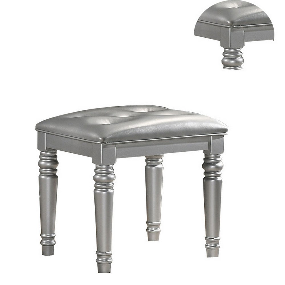 Kya Vanity Stool | Tufted Faux Leather Seat | 20’’ | Glam Silver BM287974