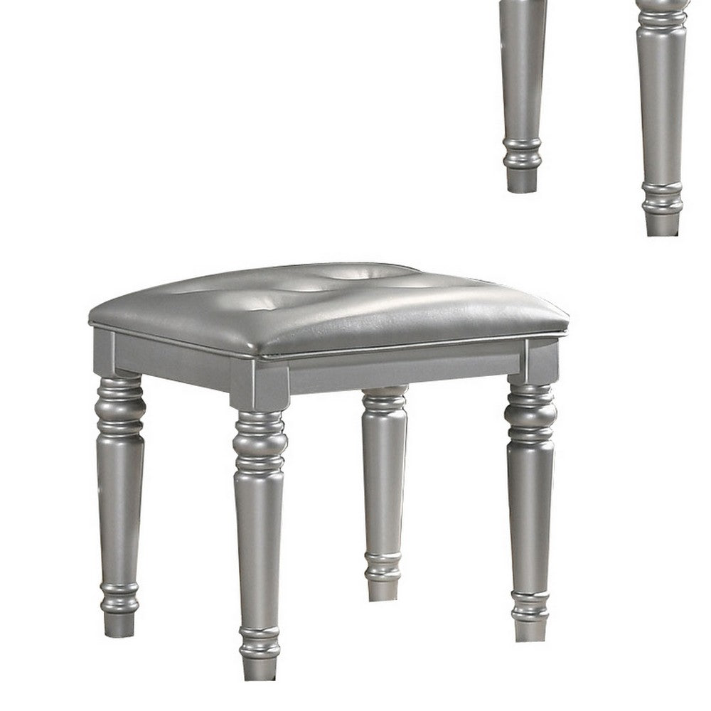 Kya Vanity Stool | Tufted Faux Leather Seat | 20’’ | Glam Silver BM287974