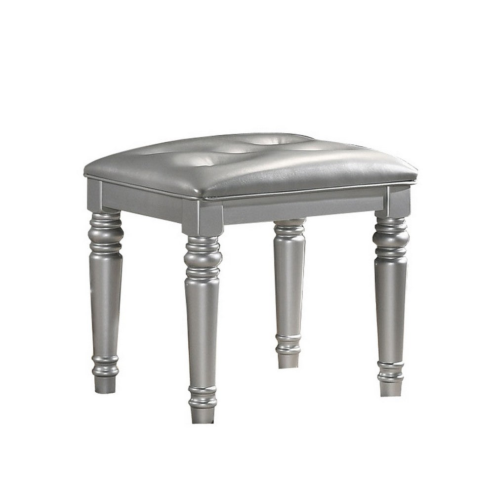 Kya Vanity Stool | Tufted Faux Leather Seat | 20’’ | Glam Silver BM287974