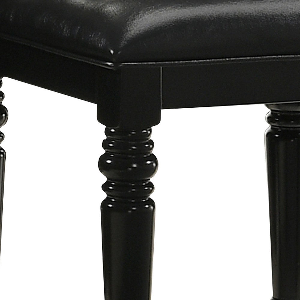 Kya Vanity Stool | 20’’ | Tufted Black Faux Leather | Turned Legs BM287977