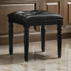 Kya Vanity Stool | 20" | Tufted Black Faux Leather | Turned Legs