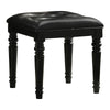 Kya Vanity Stool | 20’’ | Tufted Black Faux Leather | Turned Legs BM287977