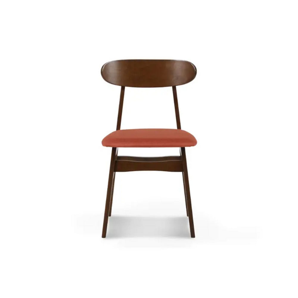 Bev 20 Inch Set of 2 Dining Chairs Orange Cushions Dark Brown Rubberwood By Casagear Home BM288010