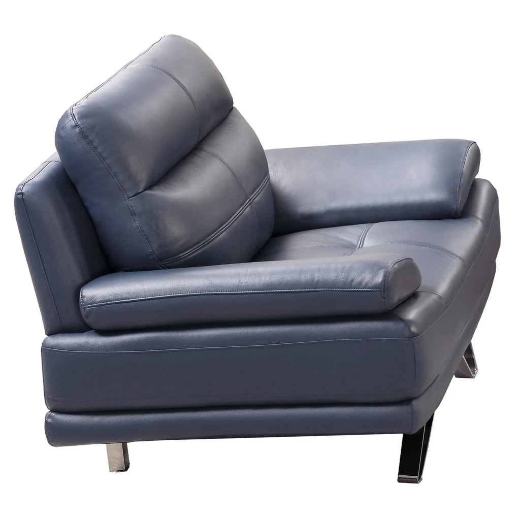 Reni 44 Inch Sofa Chair, Channel Tufted Navy Blue Soft Leather Upholstery By Casagear Home