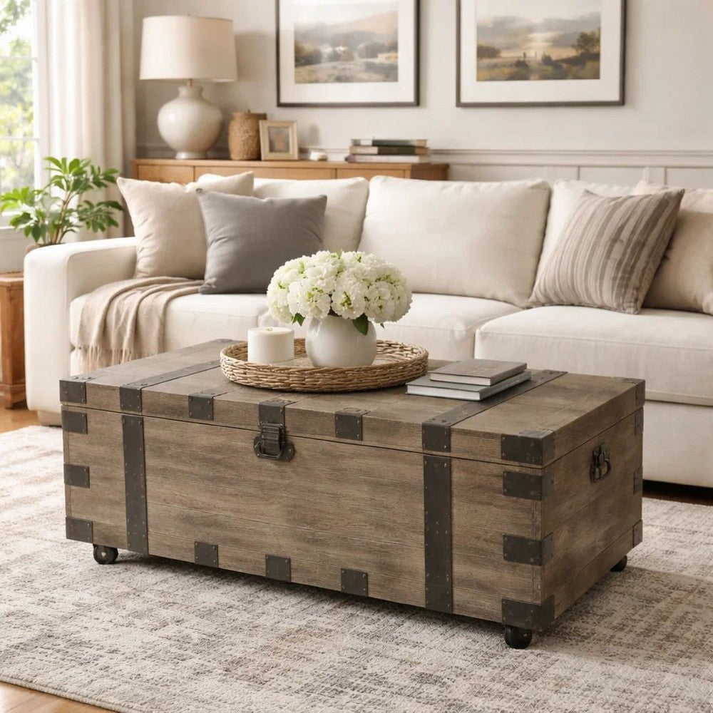 Trunk Coffee Table | 41" | Storage | Reclaimed Green Wood | Black