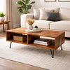 Cocktail Coffee Table | 42" | Open Compartments | Brown Wood Top