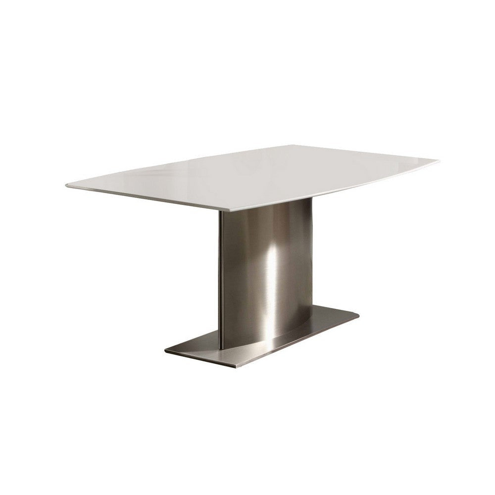 Aldo 63 Inch Modern Dining Table with White Marble Top and Steel Base By Casagear Home