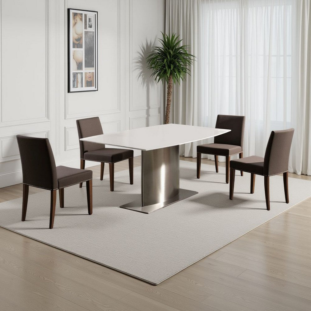 Aldo Dining Table | 63" | White Marble Top | Steel Base