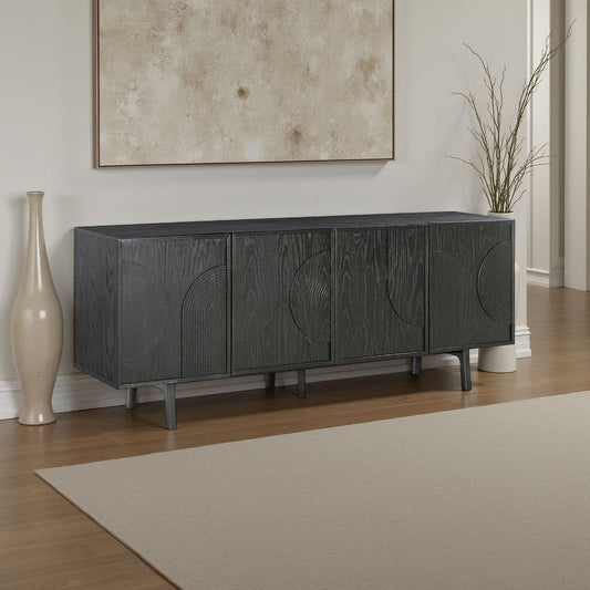 Dene 79 Inch Serving Cabinet Buffet Sideboard Console with 4 Doors, Black