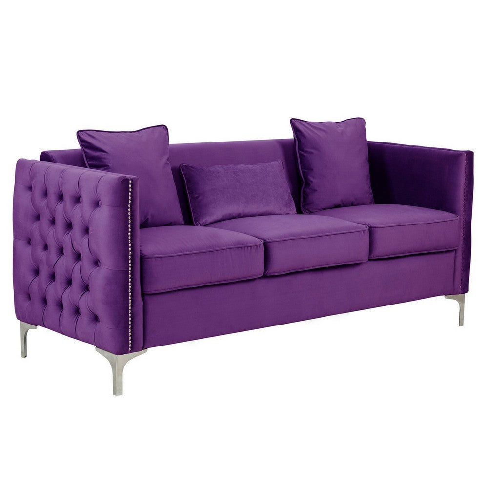 Joel Modern 2 Piece Sofa and Loveseat Living Room Set Tufted Purple Velvet By Casagear Home BM293146