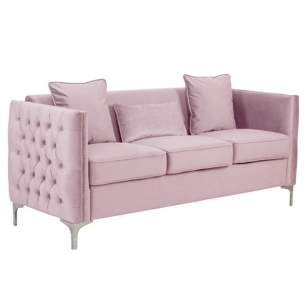 Joel Modern 2 Piece Sofa and Loveseat Living Room Set Tufted Pink Velvet By Casagear Home BM293148