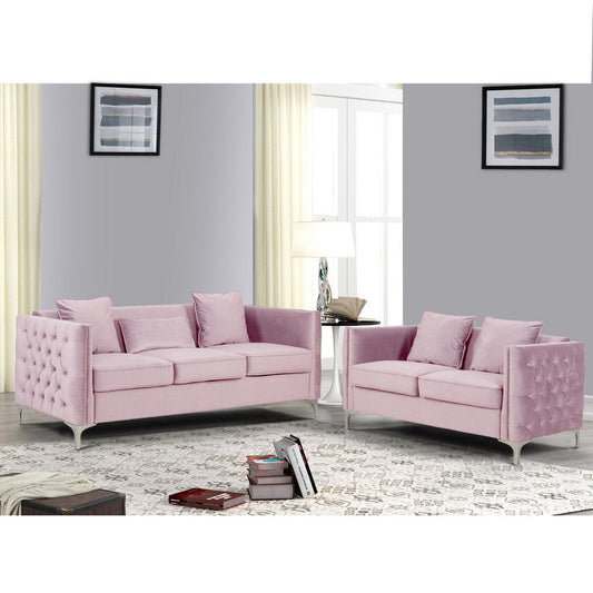 Joel 2 Piece Set | Sofa | Loveseat | Tufted Pink Velvet
