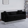Joel Sofa | 73" | 3 Pillows | Tufted Black Velvet | Silver Legs