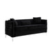 Joel 73 Inch Modern Sofa with 3 Pillows, Tufted Black Velvet, Silver Legs By Casagear Home