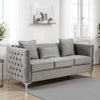 Joel Sofa | 73" | 3 Pillows | Tufted Gray Velvet | Silver Legs
