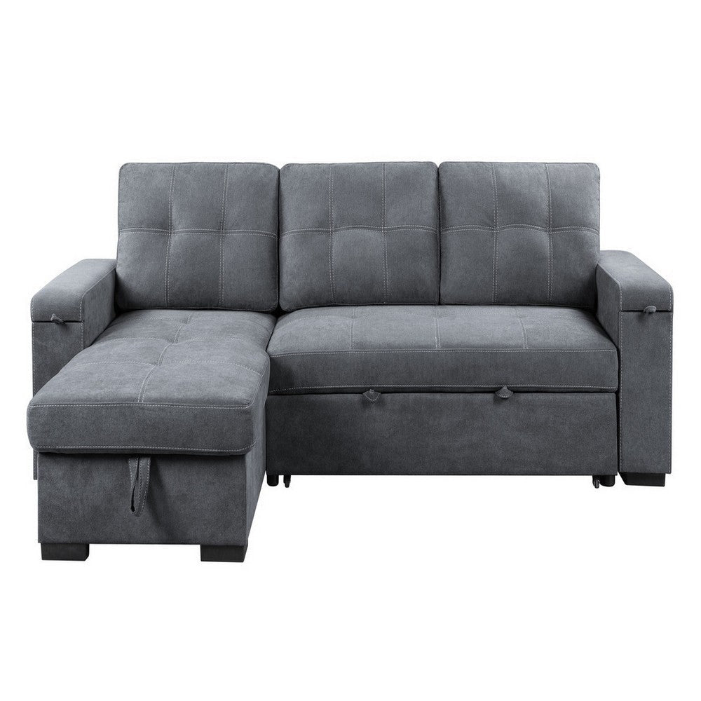 95 Inch Sleeper Sectional Sofa with Storage Chaise USB Ports Woven Gray BM293171