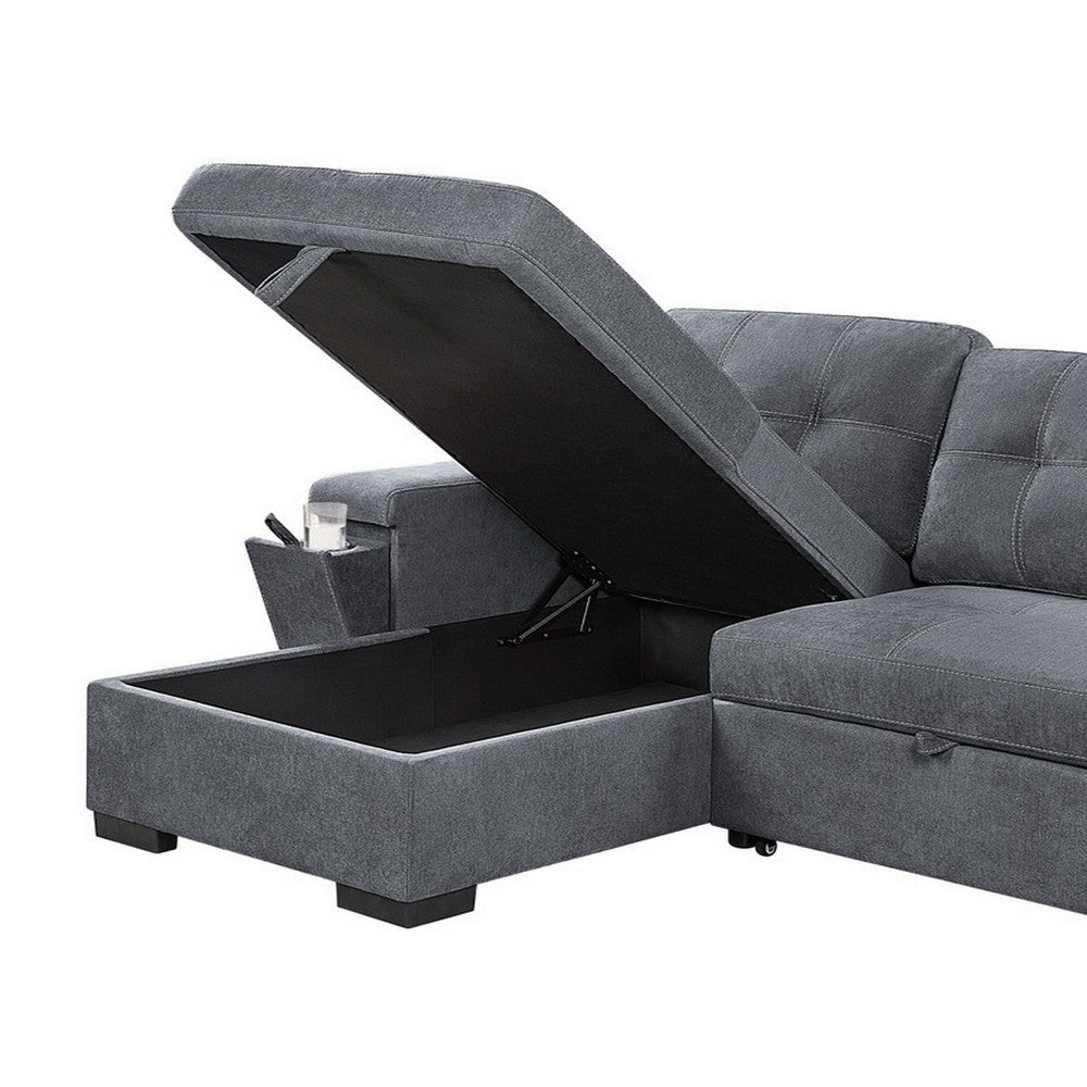 95 Inch Sleeper Sectional Sofa with Storage Chaise USB Ports Woven Gray BM293171