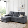 95 Inch Sleeper Sectional Sofa with Storage Chaise, USB Ports, Woven Gray