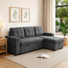 95 Inch Sleeper Sectional Sofa with Storage Chaise, USB Ports, Woven Gray