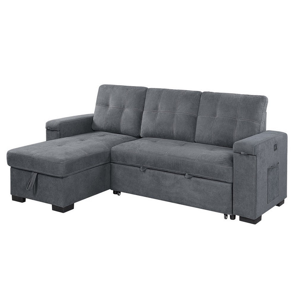 95 Inch Sleeper Sectional Sofa with Storage Chaise, USB Ports, Woven Gray