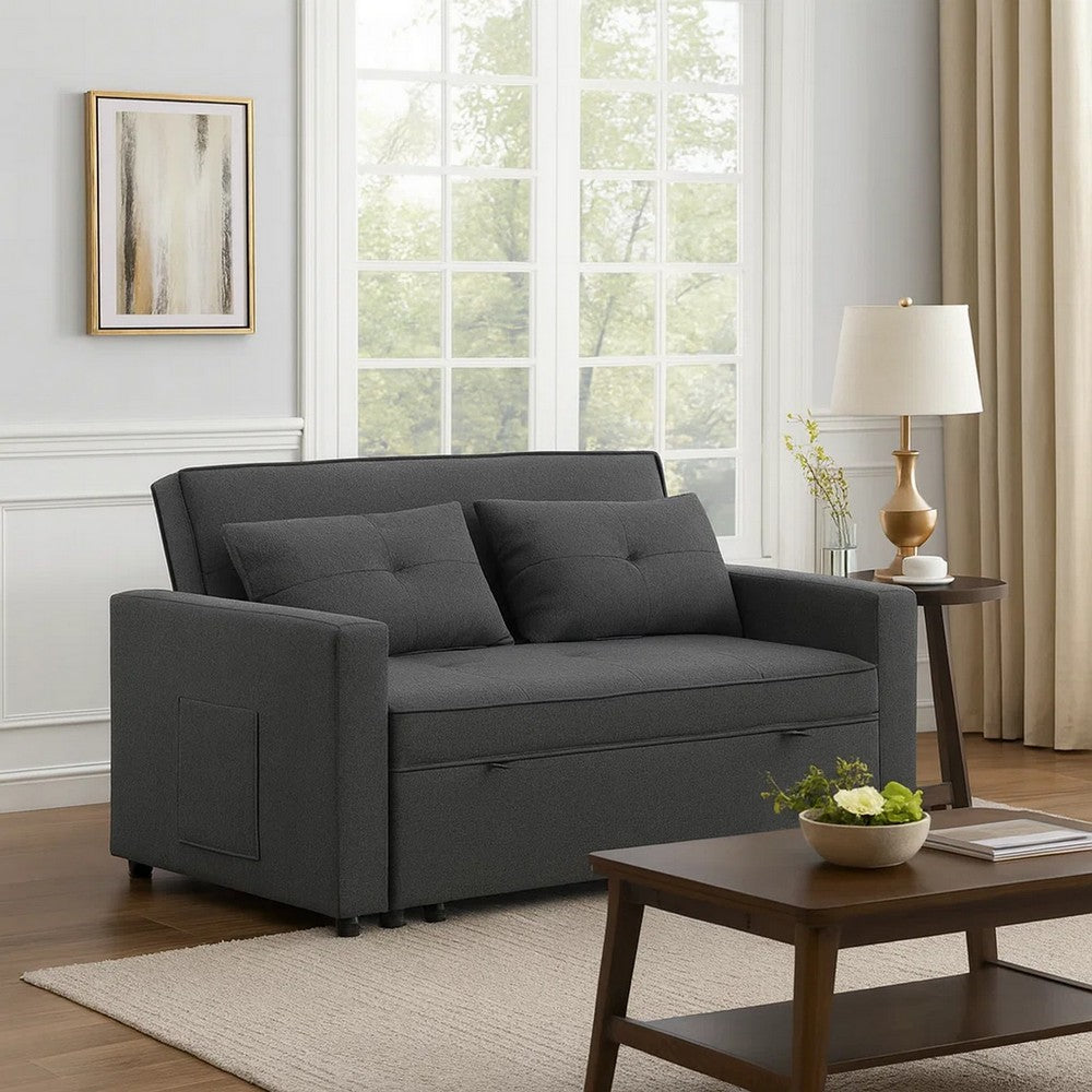 Vito Sleeper Loveseat | 56" | Side Pocket | Dark Gray Linen