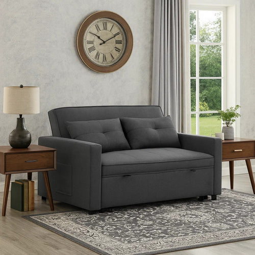 Vito Sleeper Loveseat | 56" | Side Pocket | Dark Gray Linen