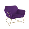 Zoey 30 Inch Modern Accent Chair with Gold Metal Frame and Purple Velvet By Casagear Home