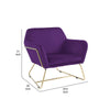 Zoey 30 Inch Modern Accent Chair with Gold Metal Frame and Purple Velvet By Casagear Home BM293184