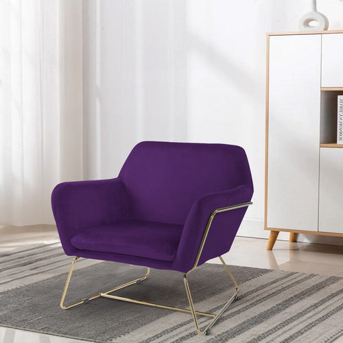 Zoey Accent Chair | 30" | Gold Metal Frame | Purple Velvet