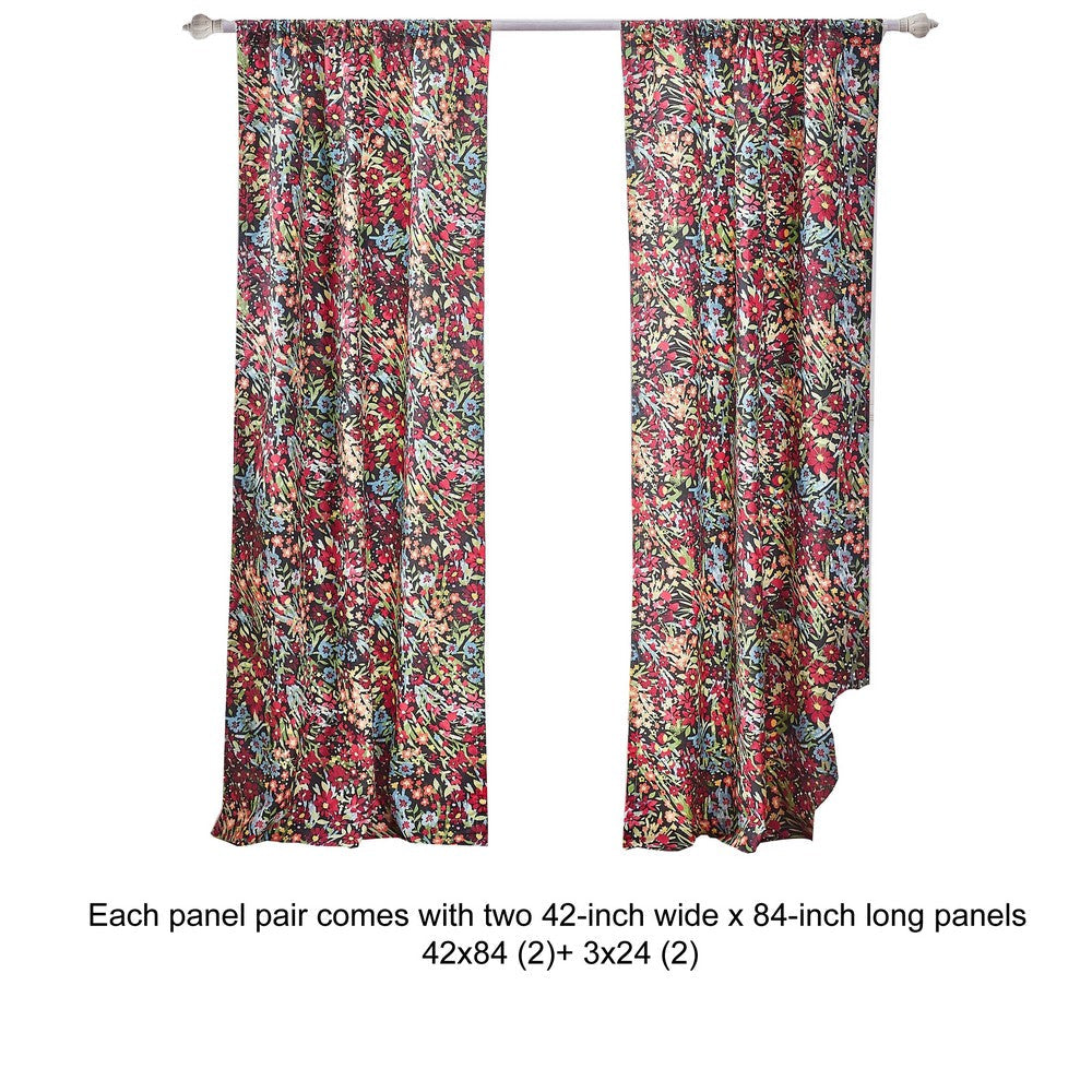 Burges 84 Inch Window Panel Curtain, Red and Pink Reed Print, Rod Pockets By Casagear Home