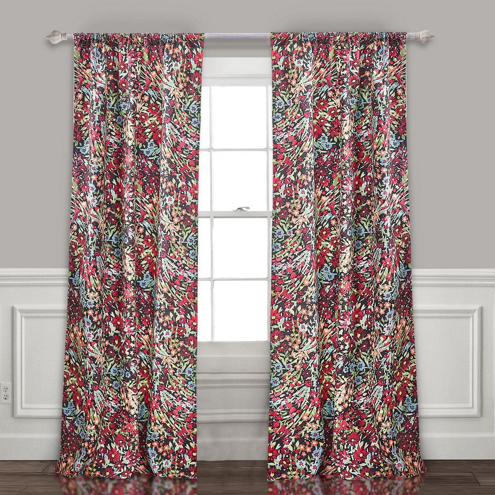 Burges Curtain Panel | 84" | Red & Pink Reed Print