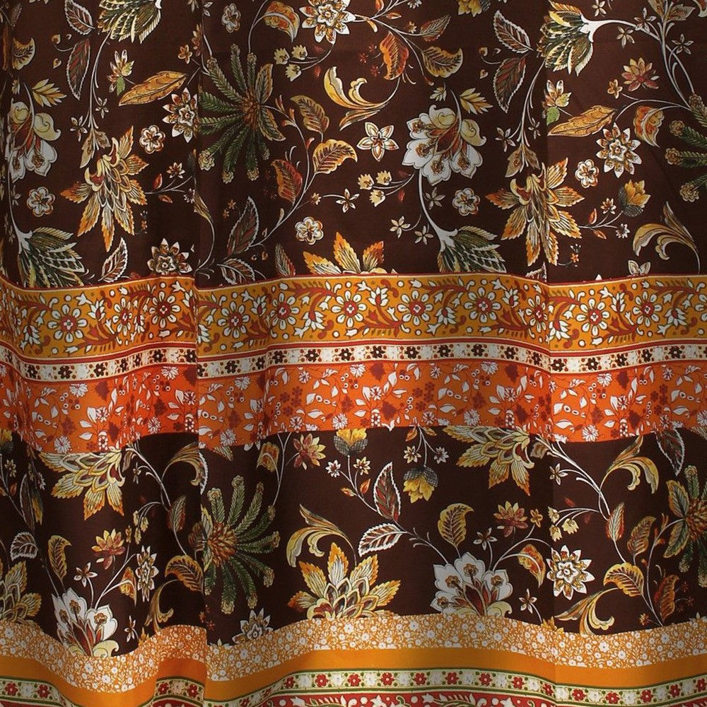 Athens 72 Inch Shower Curtain Brown Microfiber Polyester Jacobean Print By Casagear Home BM293200