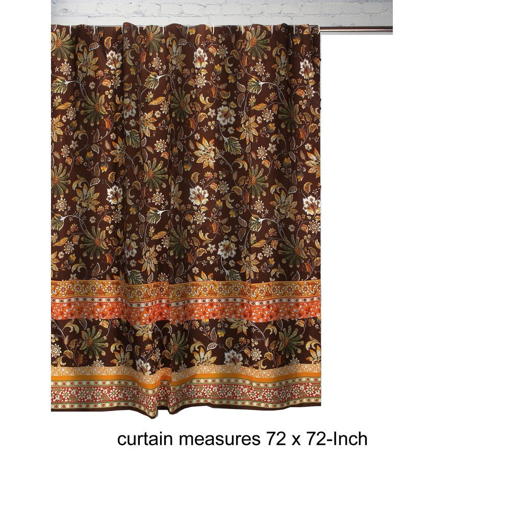 Athens 72 Inch Shower Curtain Brown Microfiber Polyester Jacobean Print By Casagear Home BM293200