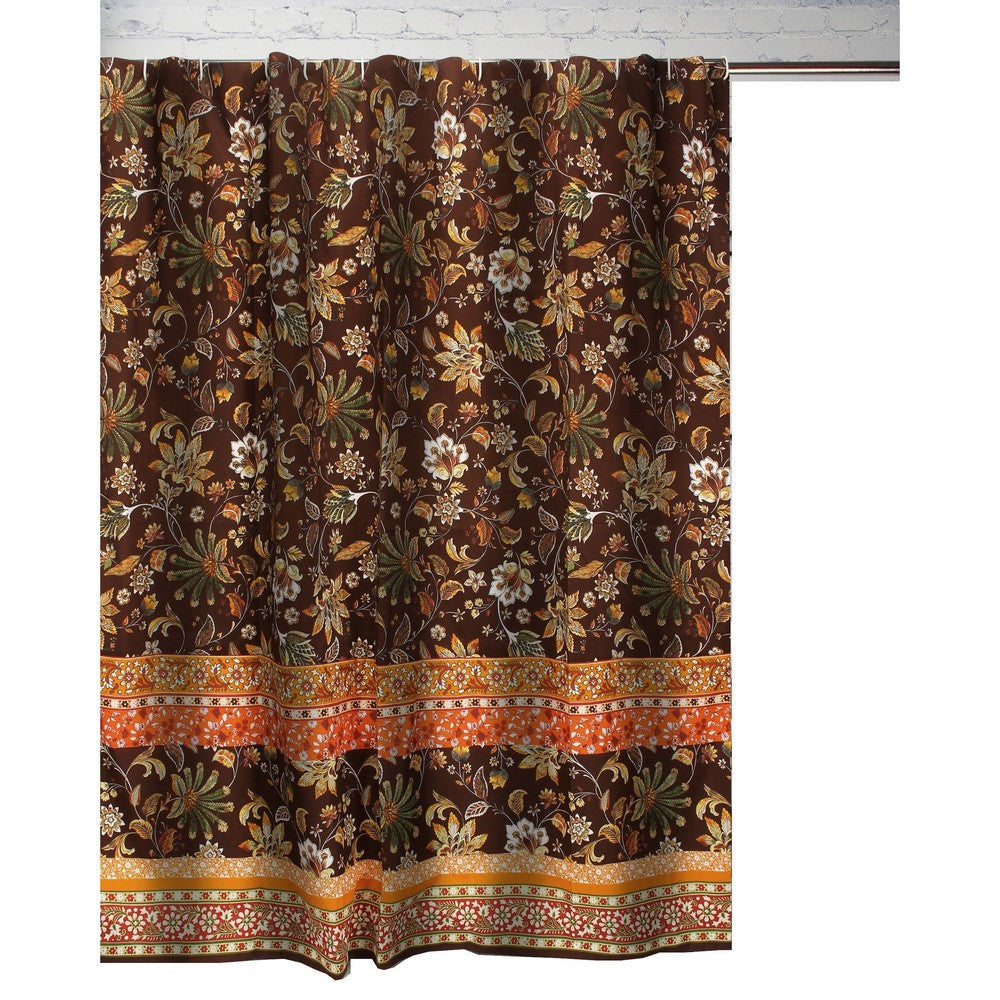 Athens 72 Inch Shower Curtain, Brown Microfiber Polyester, Jacobean Print By Casagear Home