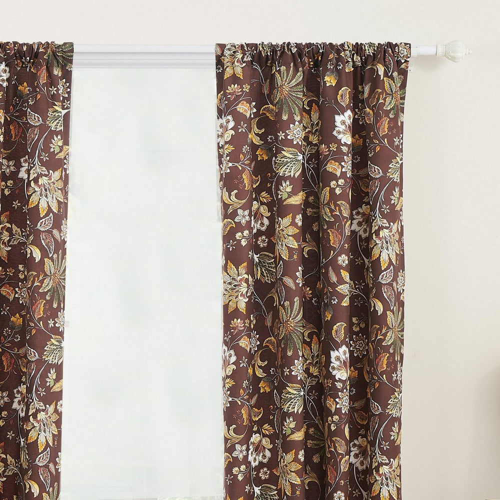 Athens 84 Inch Window Panel Curtain Brown Microfiber Polyester Jacobean By Casagear Home BM293201