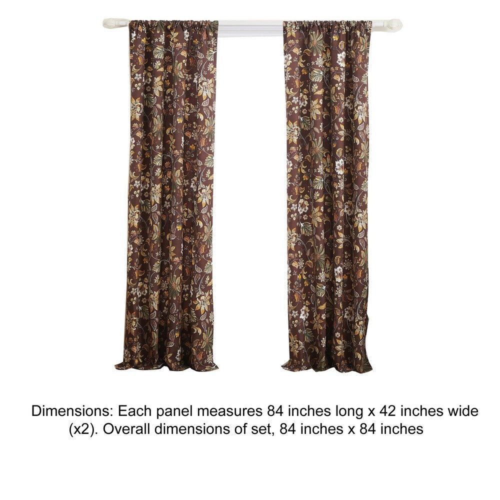 Athens 84 Inch Window Panel Curtain, Brown Microfiber Polyester, Jacobean By Casagear Home