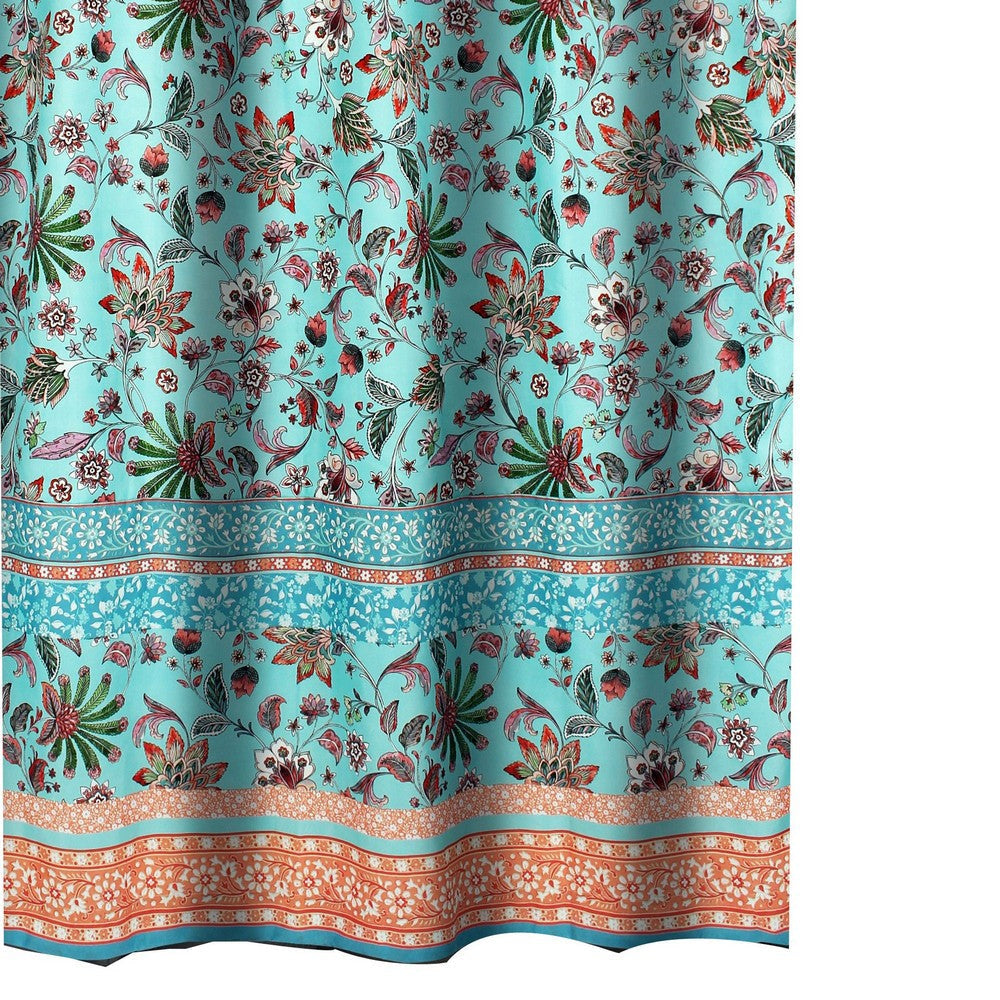 Athens 72 Inch Shower Curtain Blue Microfiber Polyester Jacobean Print By Casagear Home BM293203