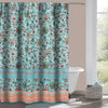 Athens 72 Inch Shower Curtain Blue Microfiber Polyester Jacobean Print By Casagear Home BM293203