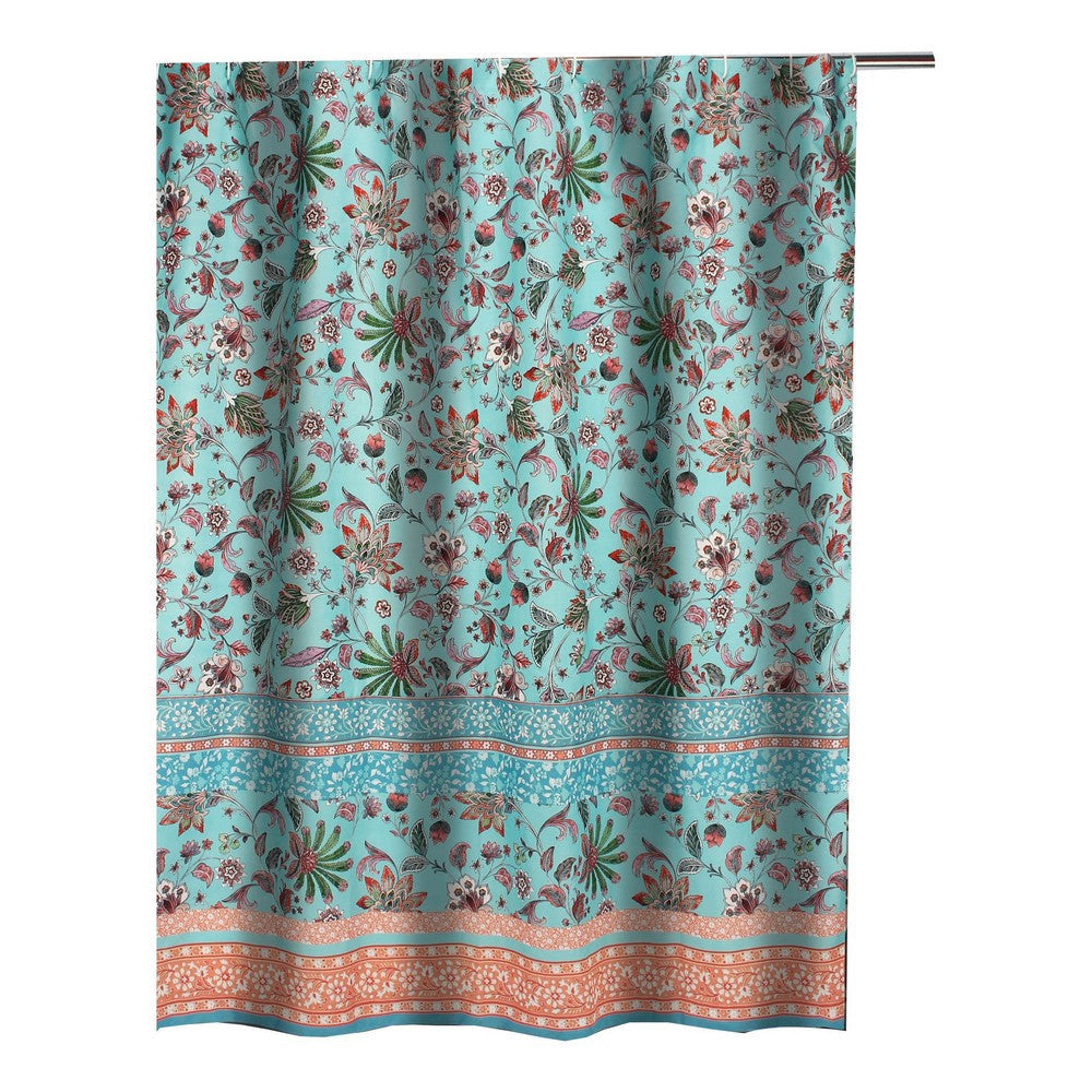 Athens 72 Inch Shower Curtain, Blue Microfiber Polyester, Jacobean Print By Casagear Home