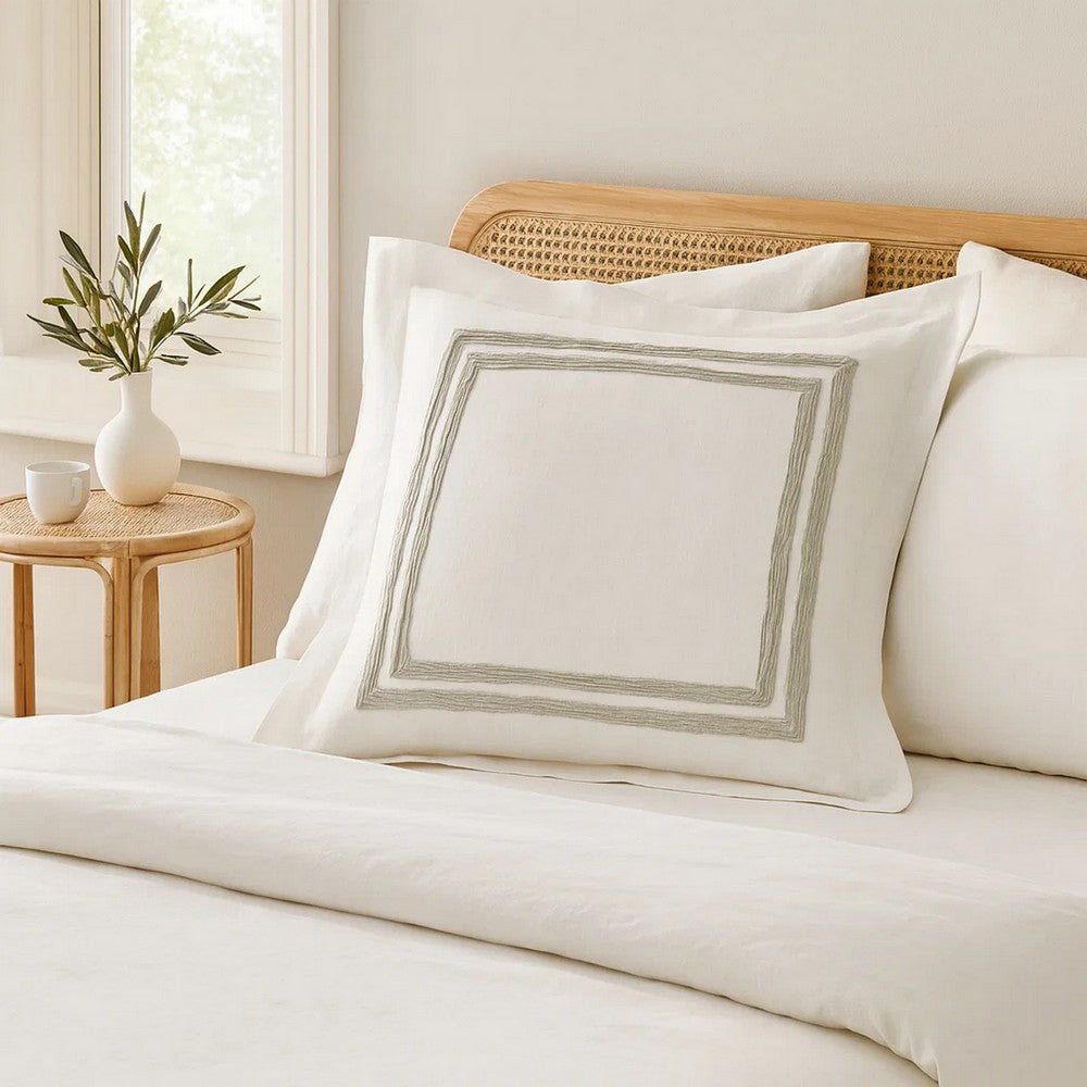 Lenz Euro Pillow Sham | 26" | Hand Stitched Embroidery | Ivory
