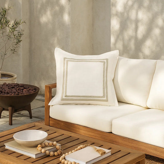 Lenz Euro Pillow Sham | 26" | Hand Stitched Embroidery | Ivory