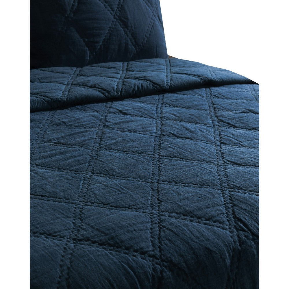 Hara Hand Quilted Flax Linen Quilt Queen Polyester Fill Midnight Blue By Casagear Home BM293221