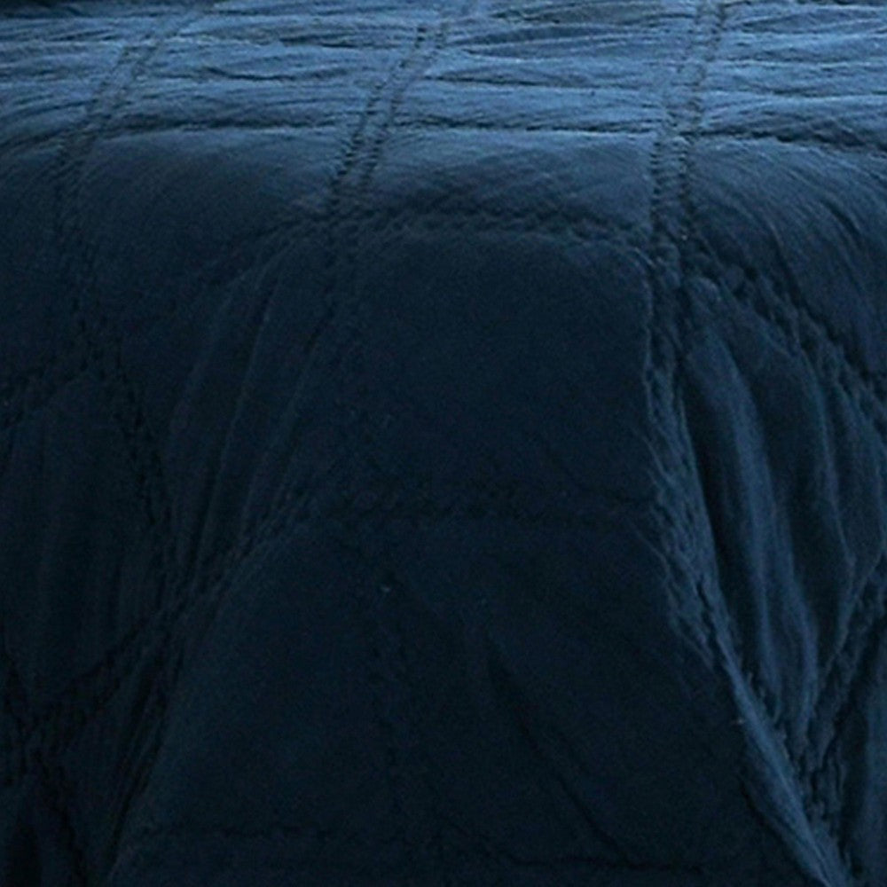 Hara Hand Quilted Flax Linen Quilt Queen Polyester Fill Midnight Blue By Casagear Home BM293221