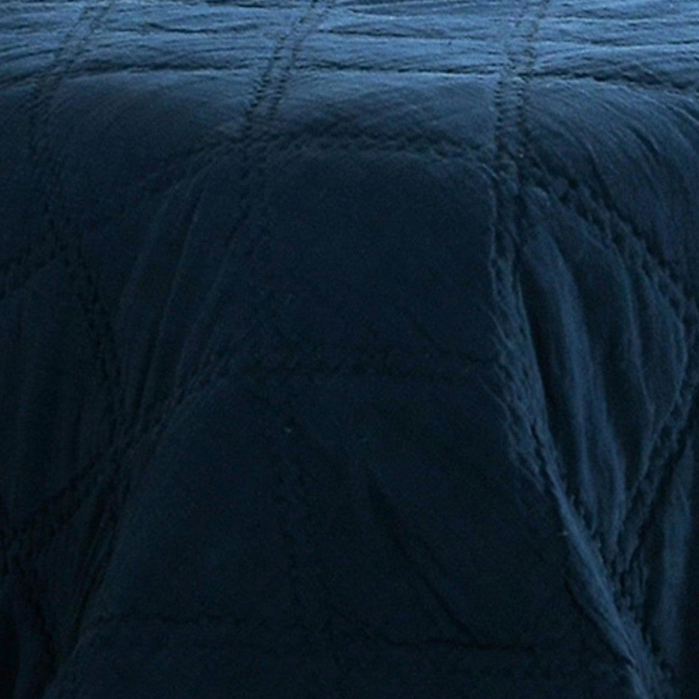 Hara Hand Quilted King Size Flax Linen Quilt with Polyester Fill Dark Blue By Casagear Home BM293222