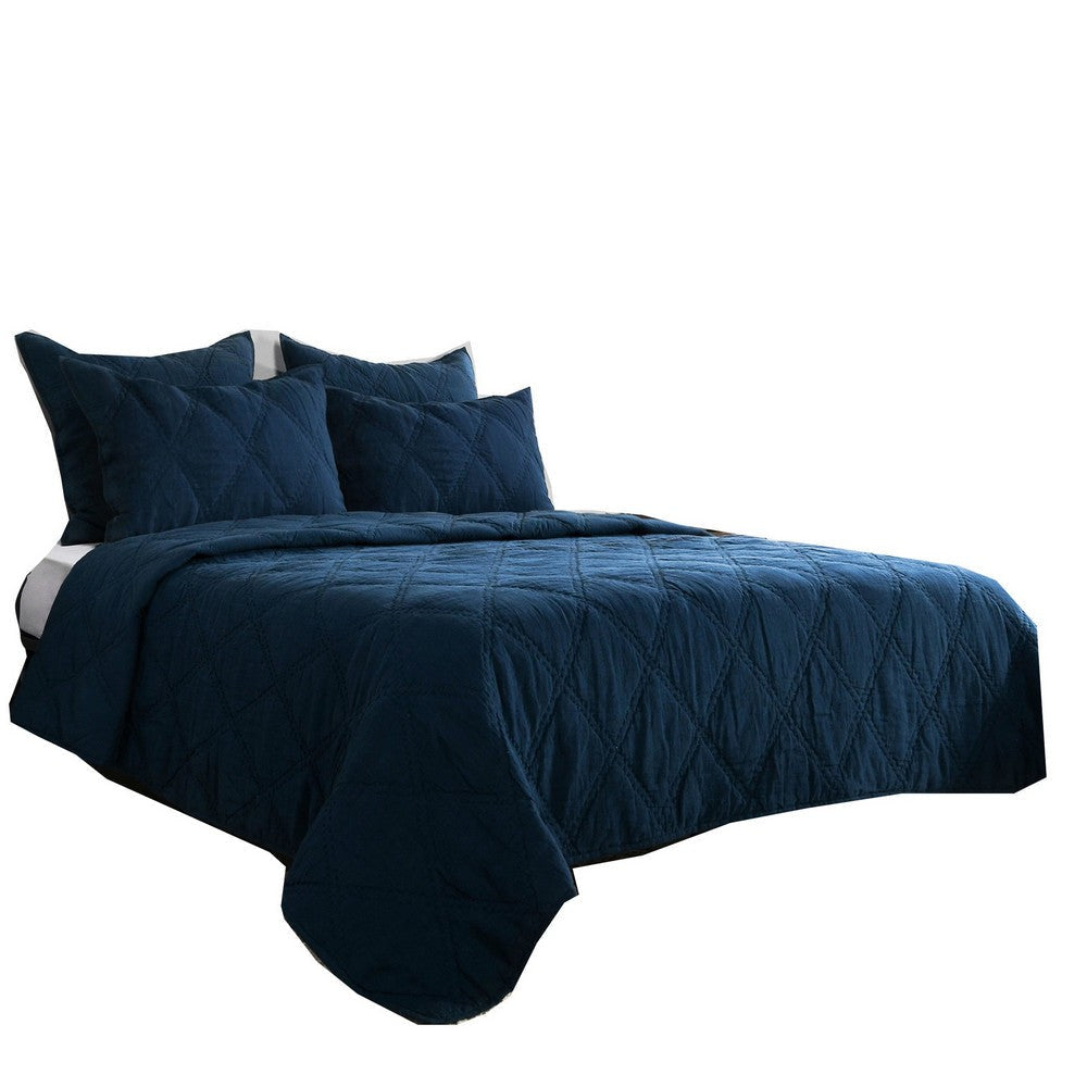 Hara King Quilt | Hand Quilted Flax Linen | Dark Blue