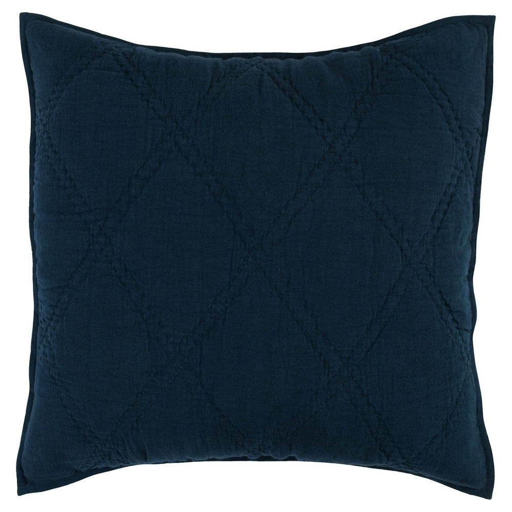 Hara Euro Pillow Sham | 26" | Hand Quilted | Dark Blue
