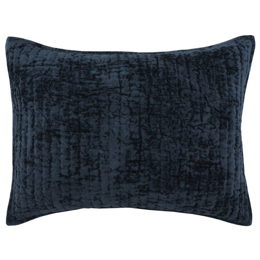 Lipa 20 x 26 Hand Stitched Standard Pillow Sham, Rayon Velvet, Quilted Blue By Casagear Home