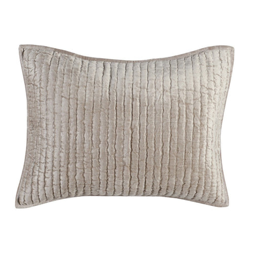 Lipa Pillow Sham | 20 x 26 | Hand Stitched Velvet | Quilted Beige