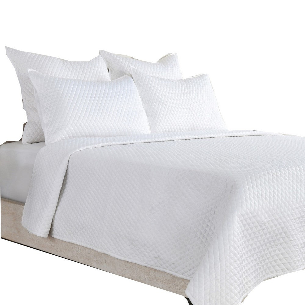 Kahn King Quilt | Hand Stitched Sateen | Cotton Fill | White