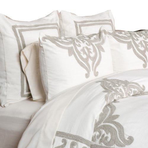 Lenz King Duvet Cover | Cotton | Hand Stitched Damask | Ivory